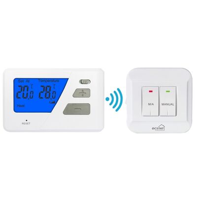 230V RF Thermostat Wireless Room Non-programmable Thermostat Featuring Standby Current 20uA and Transmission Distance Approx 50m Suitable for HVAC Control Systems