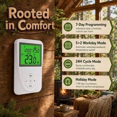 130 X 86 X 28 Mm Underfloor Heating Room 7 Day Programmable Thermostat for Underfloor Heating Systems Display Temperature Range 0°C 40°C in 0.1°C Increments