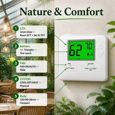 Heating and Cooling Digital Home Non Programmable 24V HVAC Thermostat Terminal Designations C Suitable for Conventional Application Type Heating Cooling Systems