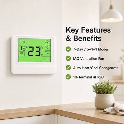 Programming 5 1 1 Day Commercial Heat Pump Energy Saving Programmable Wired Temperature Controller for Air Conditioning