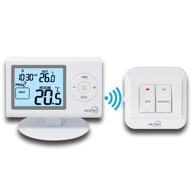 White Color Digital Programmable RF Room Thermostat for HVAC Systems
