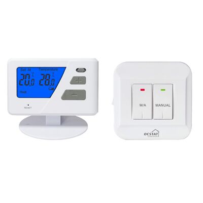 Termostato RF de 230V para habitación, inalámbrico, no programable, con corriente en espera de 20uA y distancia de transmisión de aproximadamente 50m, adecuado para sistemas de control HVAC