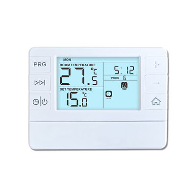 Habitación digital de color blanco 7 días termostatos con voltaje conmutable 24 V CA DC diseñados para monitoreo y ajuste de temperatura