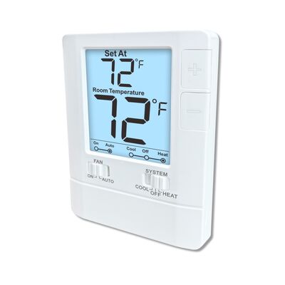 Rangos de control de temperatura de 44°F a 90°F Termostato de habitación con cable no programable con precisión de más o menos 1 grado Celsius y tamaño 86 mm de ancho, 125 mm de alto, 27 mm de profundidad