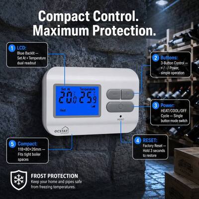 Termostato de calefacción para caldera no programable de 230V, proceso de instalación sencillo que reduce los costos de mano de obra y el tiempo de inactividad durante las actualizaciones del sistema HVAC