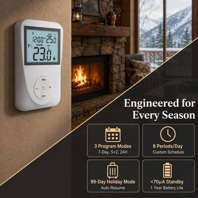 Conjunto de termostato programable de 7 días para calefacción y refrigeración de 230 V, compatible con sistemas de calefacción por suelo radiante, mecanismo de control de temperatura para motores