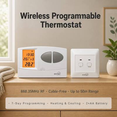 Modo de funcionamiento del sistema OFF Calderas inalámbricas RF Termostato programable 130 X 80 X 35 mm Tamaño compacto Ideal para soluciones comerciales de control HVAC