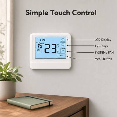 24V termostato de bomba de calor con cable programable que proporciona 5 minutos de protección contra el retraso del compresor diseñado para la programación HVAC