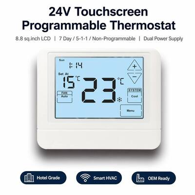 El termostato digital HVAC programable Sala electrónica de 24V LCD con batería El termostato ofrece luz de fondo Color Blanco Azul Verde y Control de temperatura Rambles de 44 ° F a 90 ° F 7 ° C a 32 ° C para soluciones climáticas