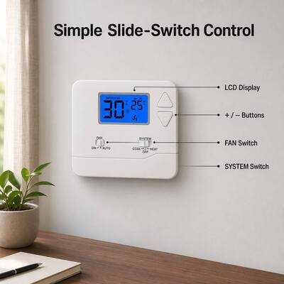Riseem Material de carcasa ABS Termostato de habitación cableado con precisión de ±1C y modo de control manual/automático