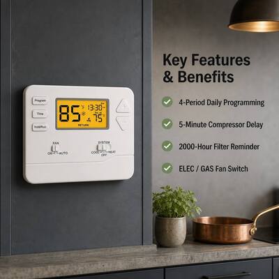 Termostato de ambiente digital electrónico Riseem Smart y conveniente para rangos de temperatura 32°F 99°F STN605