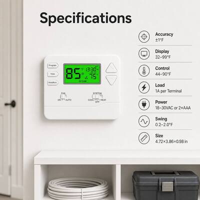 Termostato programable de aire acondicionado para habitación, montaje en pared o caja de conexiones, con función de ahorro de energía