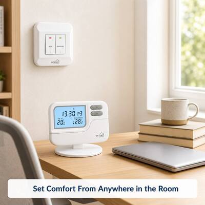 Rangos de temperatura de 0°C a 35°C en incrementos de 0.1°C Termostato RF de calefacción de caldera de 7 días con pantalla LCD Ideal para sistemas de gestión de energía