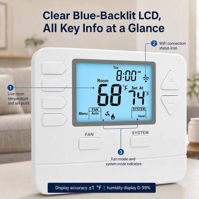 Riseem aire acondicionado inteligente WIFI digital programable Alexa termostato para el hogar HVAC STN705W 24V ABS blanco