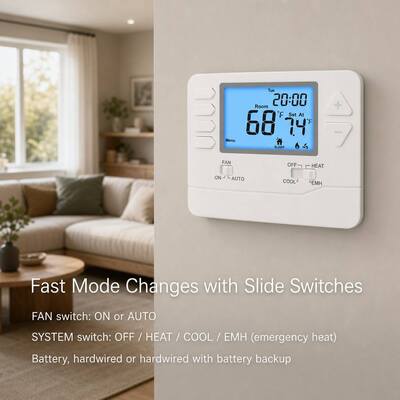 Suwer Automatización Industrial ABS Regulador de temperatura de la bomba de calor de aire acondicionado termostato con 3,84 cm2 tamaño de pantalla