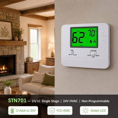 Calentamiento y refrigeración hogar digital no programable 24V termostato HVAC designaciones de terminales C adecuado para aplicaciones convencionales Tipo de sistemas de calefacción y refrigeración