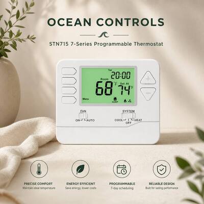 Programación de 24V o a Batería Termostato Programable de 7 Días Múltiples Etapas Equipado con Pantalla LCD Grande Se Monta en Pared o Caja de Conexiones Mejora la Eficiencia Energética