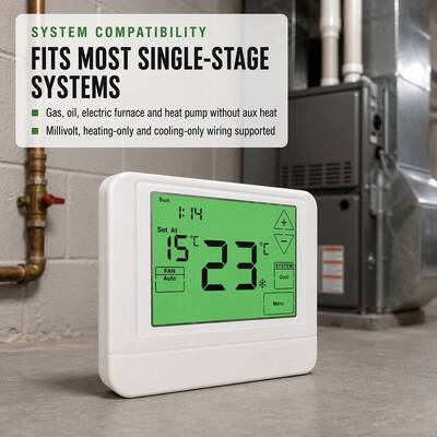 Termostato cableado con pantalla táctil programable de 24 V para calefacción y refrigeración, funciona con pilas, apto para sistemas de aire acondicionado HVAC