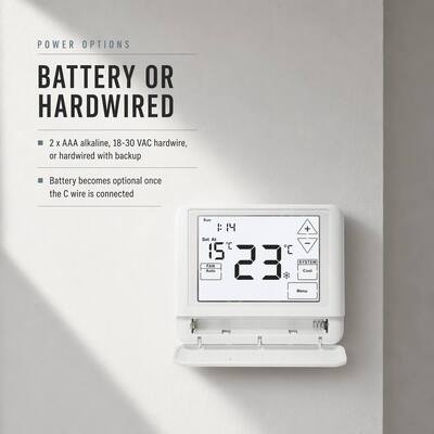 Termostato programable con pantalla táctil de 7 días, 1 calefacción, 1 refrigeración, cableado, 24V, a pilas, para control de HVAC