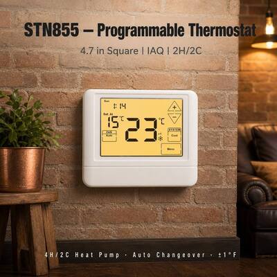 Termostato de pared programable de 7 días para bomba de calor STN855, 7 días, 2 calores, 2 fríos, para control de HVAC