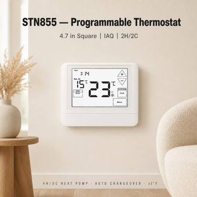 STN855 24V LCD Touch Screen 7 Day Heat Pump Programmable 2 Heat Cool Thermostat EM HEAT