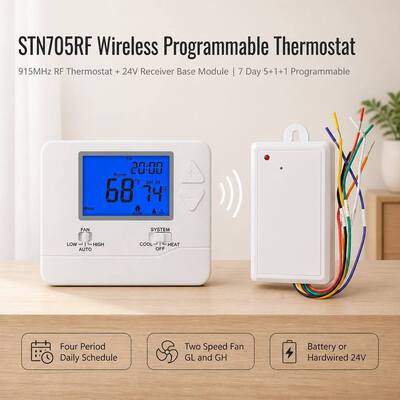 Termostato RF programable inalámbrico PTAC de 24V 1 H 1 C RF para hotel para control de temperatura 915MHZ