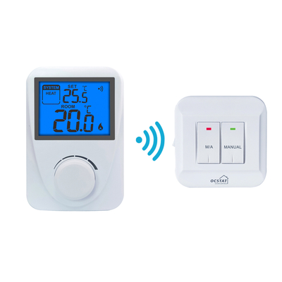 Riseem Luz de fondo azul Calderas de gas RF inalámbricas Termostato no programable con interruptor de calefacción / apagado / frío