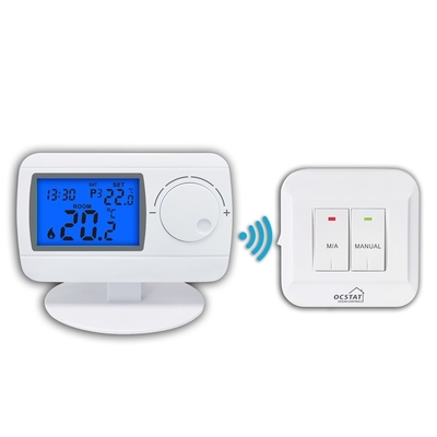 Riseem 230V ABS Blanco Digital RF Programable Termóstato inalámbrico de habitación para calderas de gas
