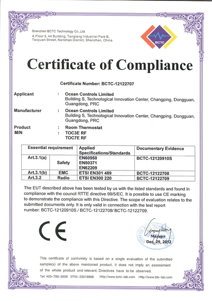 China Ocean Controls Limited certificaciones